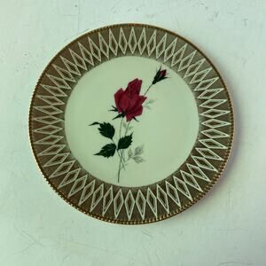 Winterling Marktleuthen Bavaria Red Rose Center Gold Trim Beaded Rim Geometric